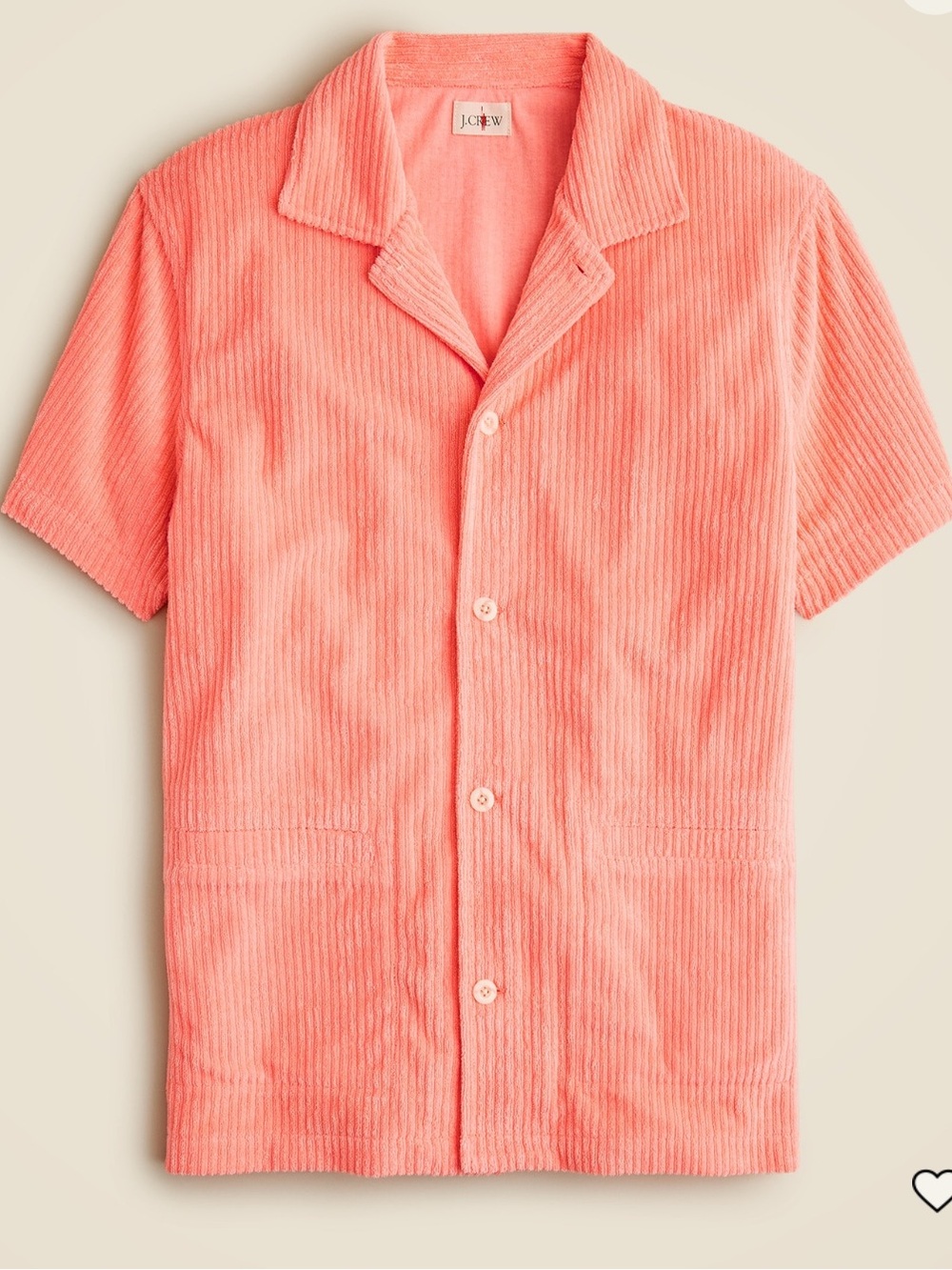 J. Crew Coral Short-Sleeve Corded Terry Camp-Collar Shirt